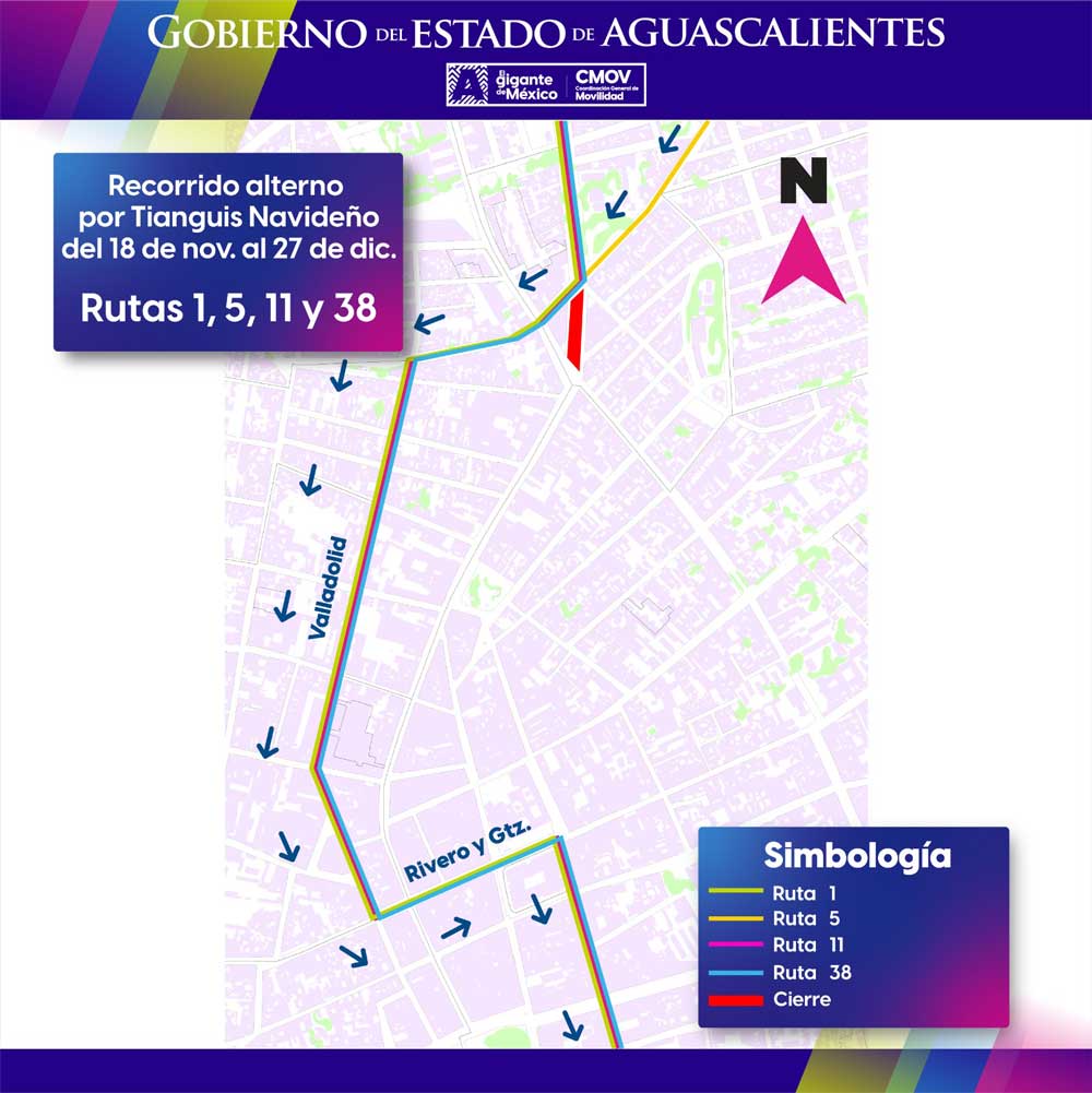 Desde este 18 de noviembre habrá cambios en ocho rutas por el Tianguis Navideño en Aguascalientes.