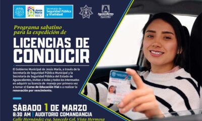 Habrá programa sabatino para la expedición de licencias de conducir en Jesús María