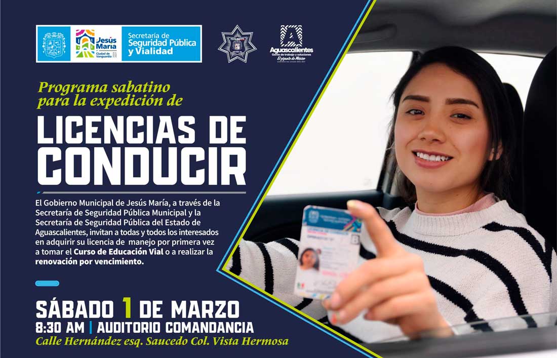 Habrá programa sabatino para la expedición de licencias de conducir en Jesús María